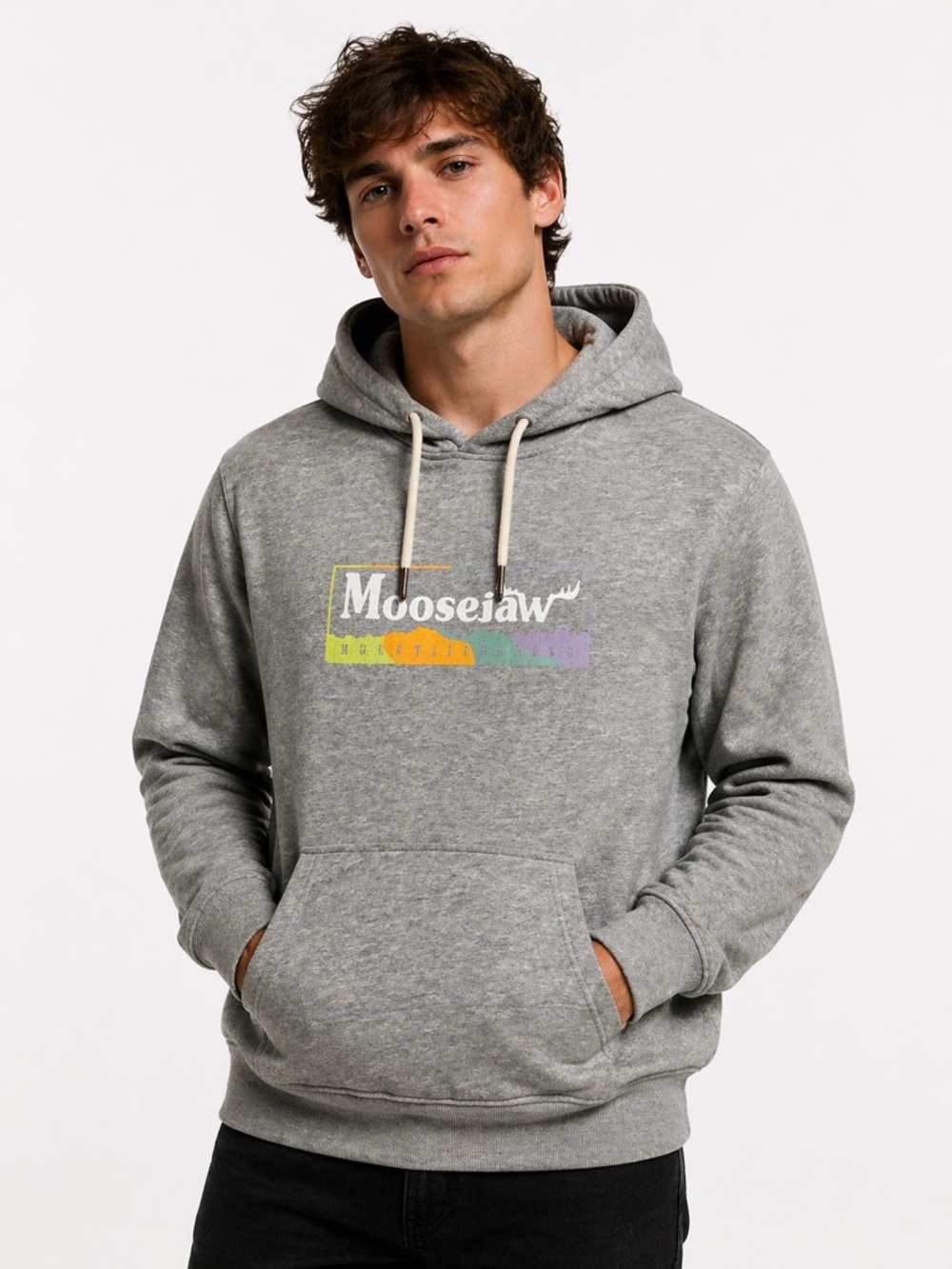 Moosejaw Mountaineering Gray Hoodie Size M Pullover Graphic Logo Sweatshirt